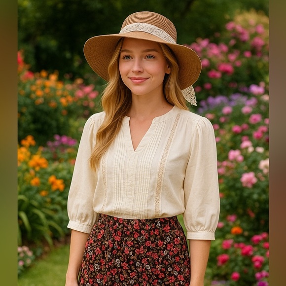 Coastal Grandma or Cottagecore Sun Hat with Bow - Picture 1 of 7
